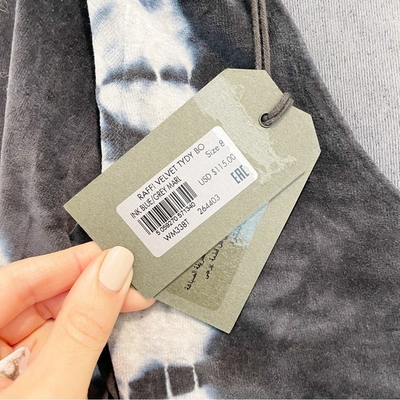 AllSaints Raffi Velvet Tie-Dye Bodysuit in Ink Blue/Grey Marl NWT - Picture 8 of 9